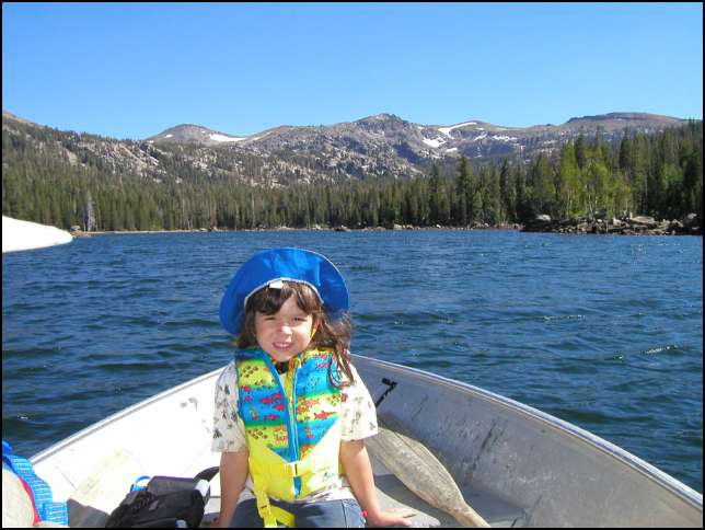 Sydney's first boat ride on Caples Lake (the cabin's lake).