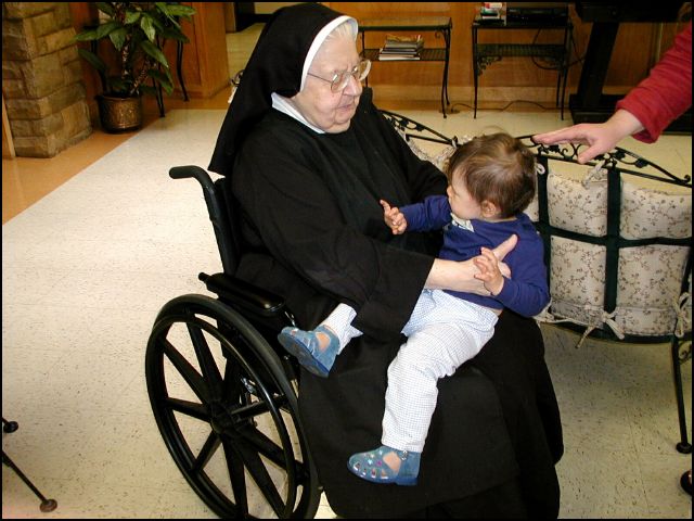 Visiting Mommy's teacher, Sister Joachim, at Monte Cassino in Tulsa.