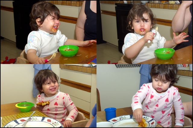 Mommy makes great spaghetti noodles and waffles - which I love to dip.