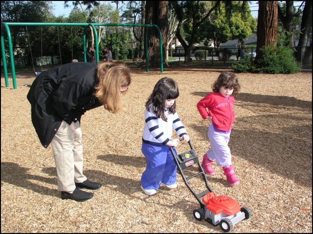 Mowing the playground chips