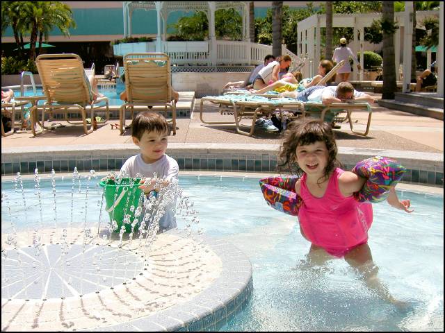 Making pool soup in the wading pool is fun