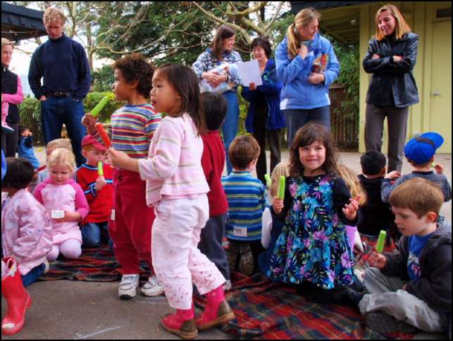 Everyone is enjoying the birthday treat of popsicles!