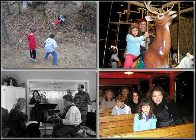 Enjoying the tire swing at cousin Turnbow's, the Tulsa Zoo at night, and a new years eve jamfest party with Randy and Sharon.