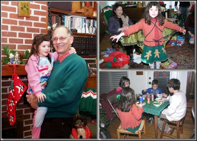 Hanging the x-mas stocking, opening presents, and eating at the cousins' table.