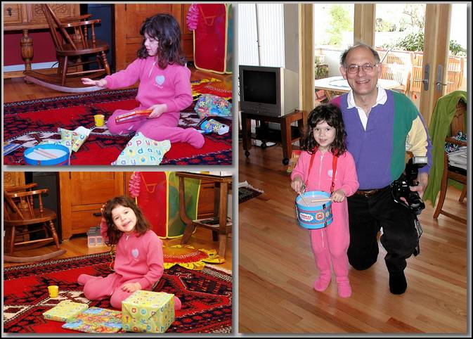 Opening a few presents on the morning of the big party