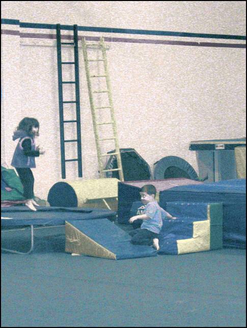 bouncing on the little trampoline