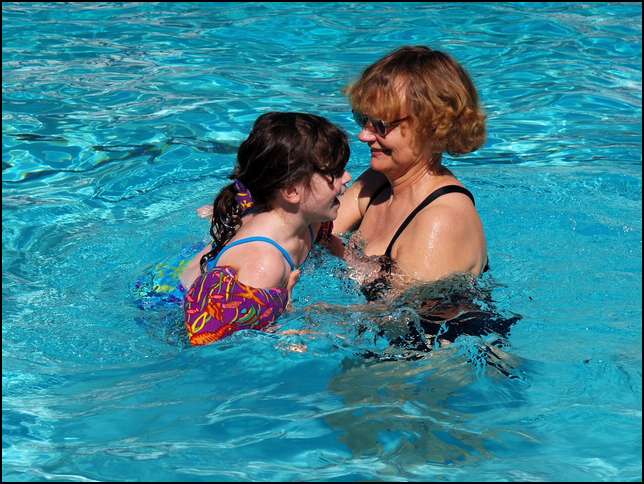 Swimming at Ava's with Sirpa