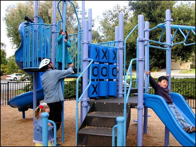 Off to the playground to slide down the pole