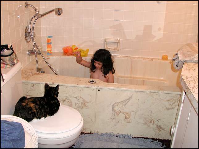 Twinkie even watches me take a bath