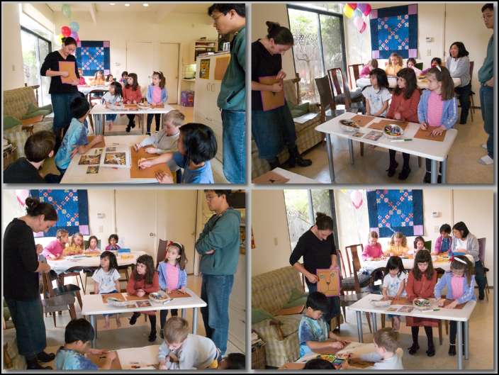 Denise leads the kids in drawing jaguars