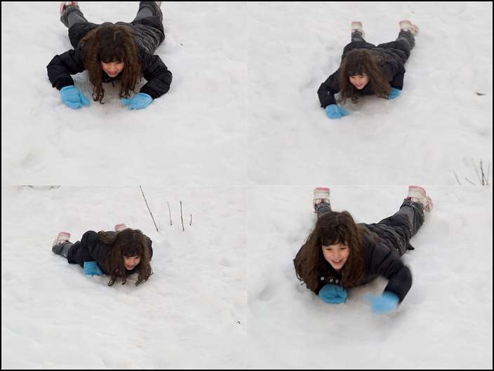 Tummy sliding down an embankment