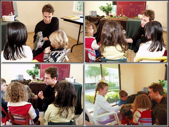Herbert Lange, the Puppetier, introduces the wolf puppet to all the kids