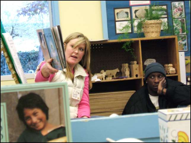Sarah is reading the story