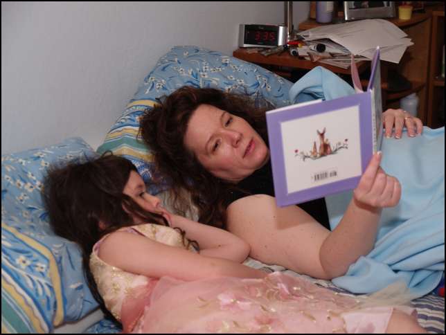A little quiet time, reading a book that the Easter Bunny brought.