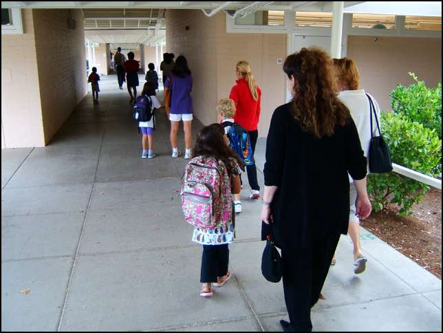 Down the central 'hallway' (remember this is California) looking for classroom #7