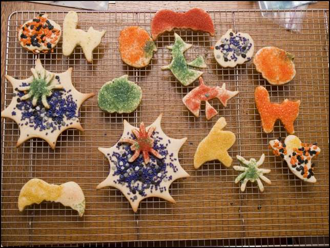 Linda and Sydney cooked Halloween cookies